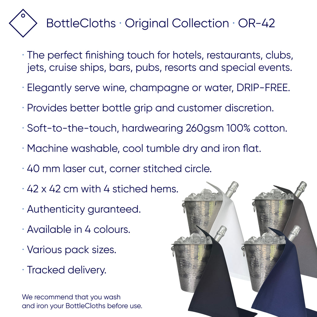 Original BottleCloth · White, Cotton, 42 cm, Corner Hole, Stitched Circle · Pack of 8
