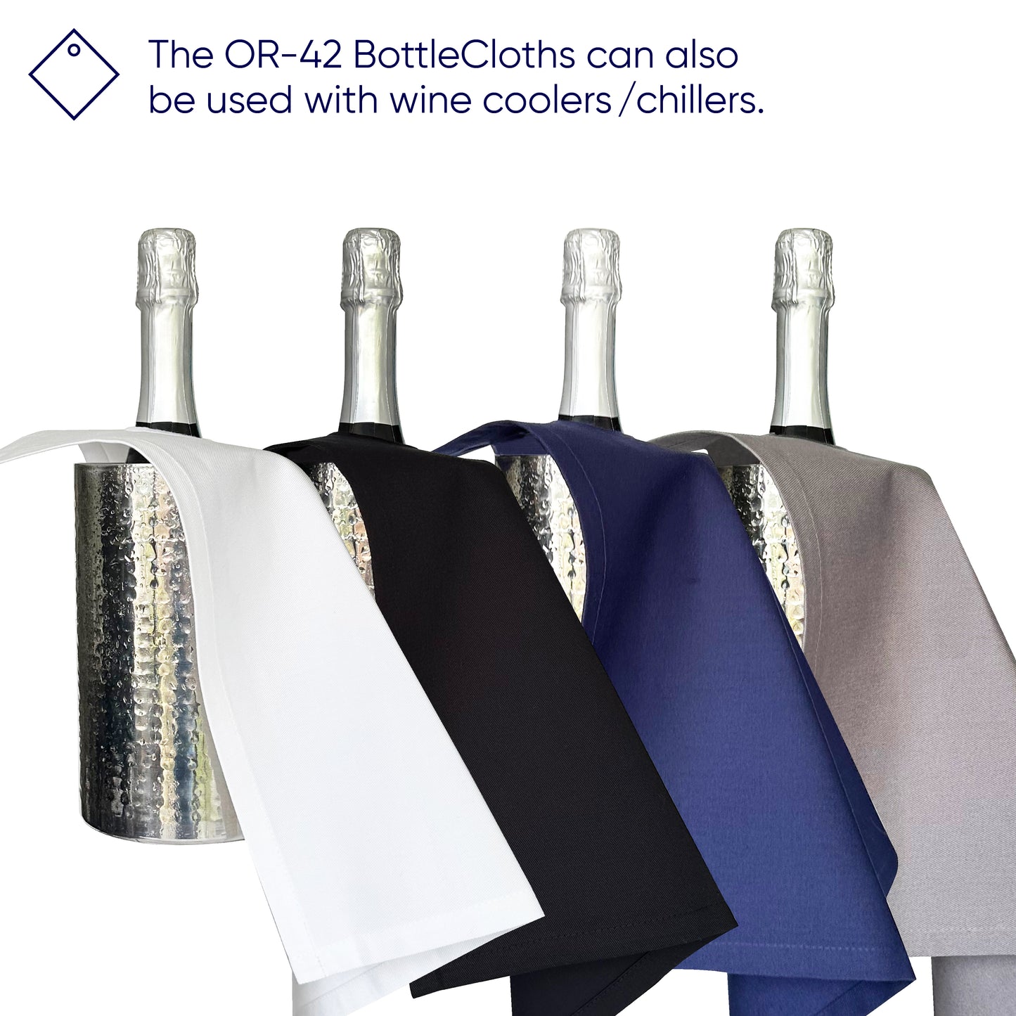 Original BottleCloths · White, Black, Royal Blue & Platinum, Cotton, 42 cm, Corner Hole, Stitched Circle · Colour Combo, Pack of 4