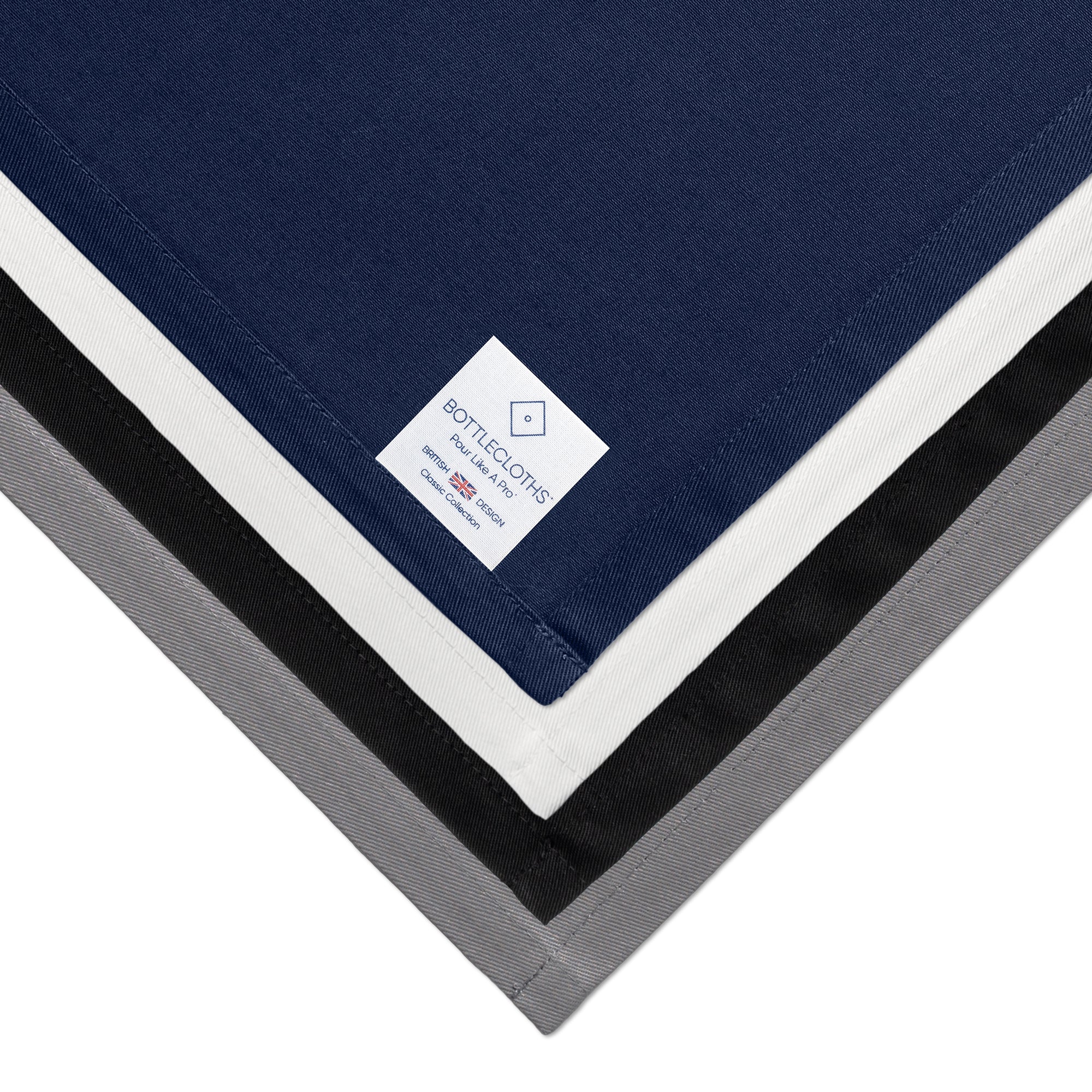 Original BottleCloths · White, Black, Royal Blue & Platinum, Cotton, 54 cm, Center Hole, Stitched Circle · Colour Combo Pack of 4