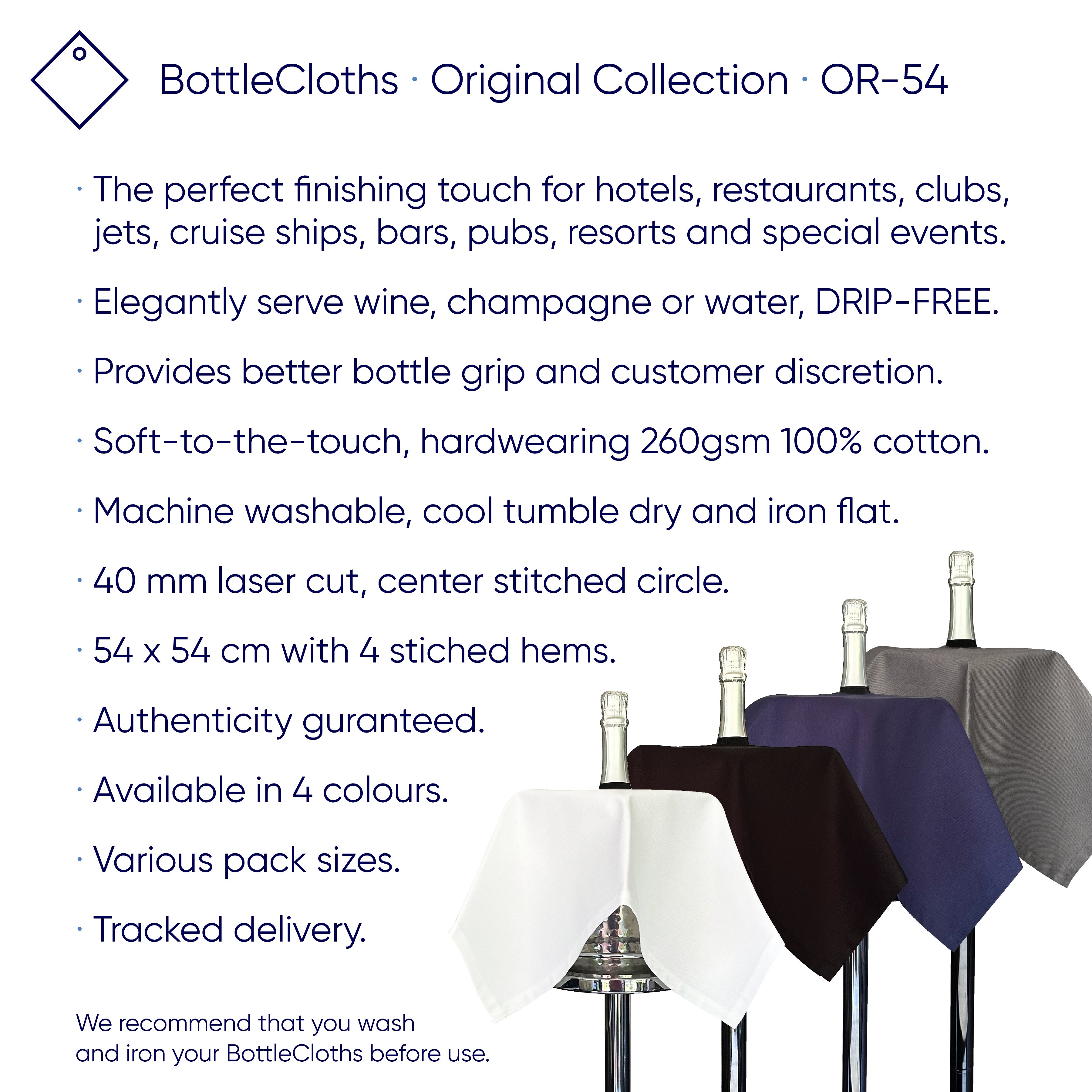 Original BottleCloth · Platinum, Cotton, 54 cm, Center Hole, Stitched Circle · Pack of 1